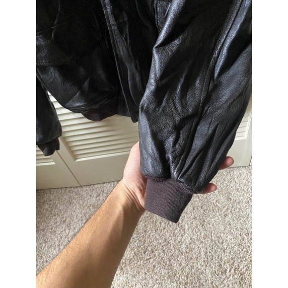 Vintage LL Bean Goatskin Black Leather A-2 Flight Full Zip Jacket Men’s Size L - Picture 9 of 11